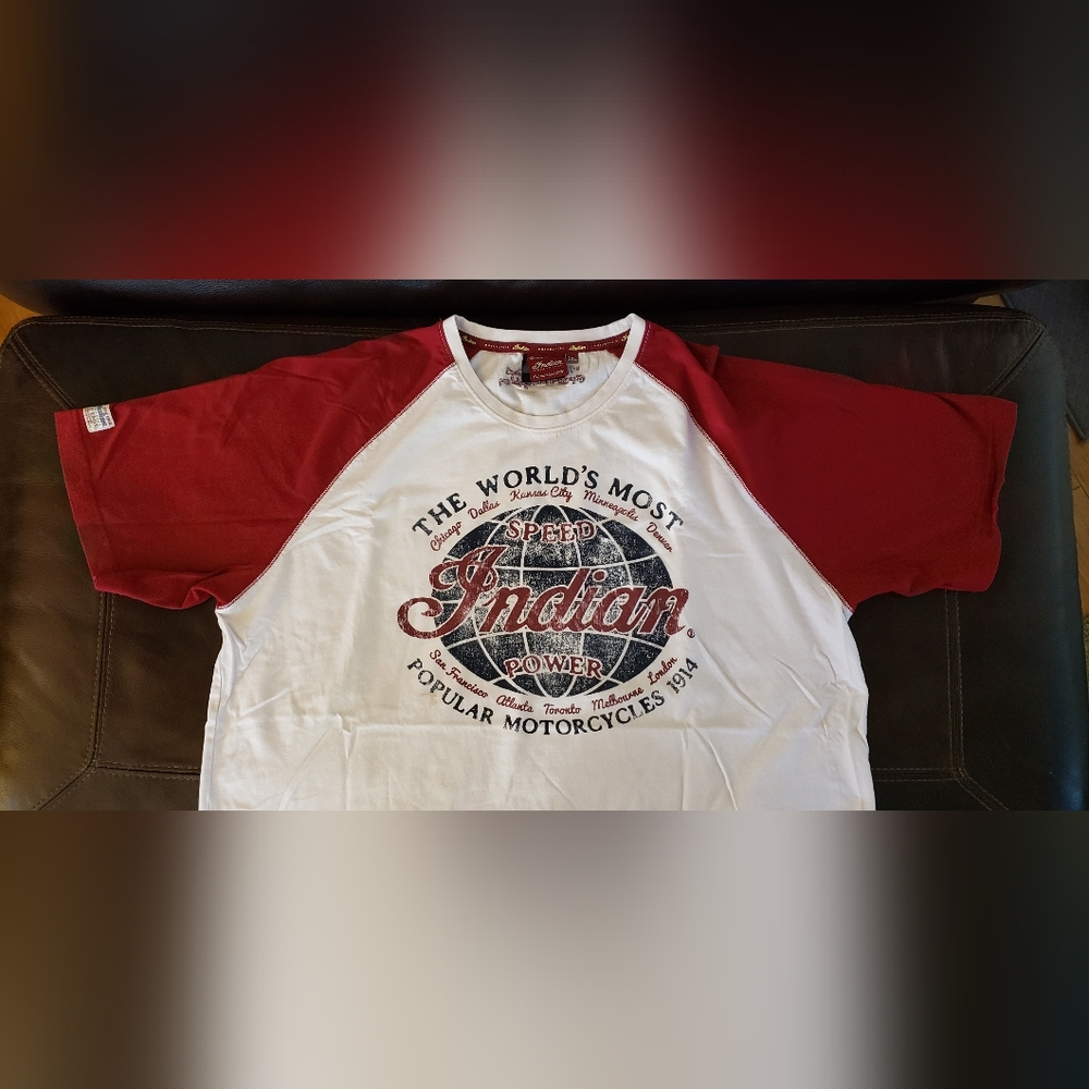 Official Indian Motorcycle Red and White Raglan T-Shirt - Picture 2 of 4